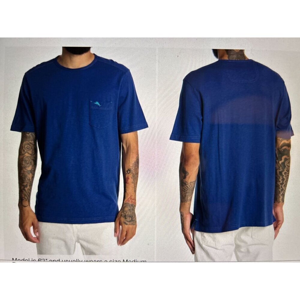 Tommy Bahama Cabo Bay Pocket T-Shirt 100% Cotton Crewneck T-Shirt in Blue